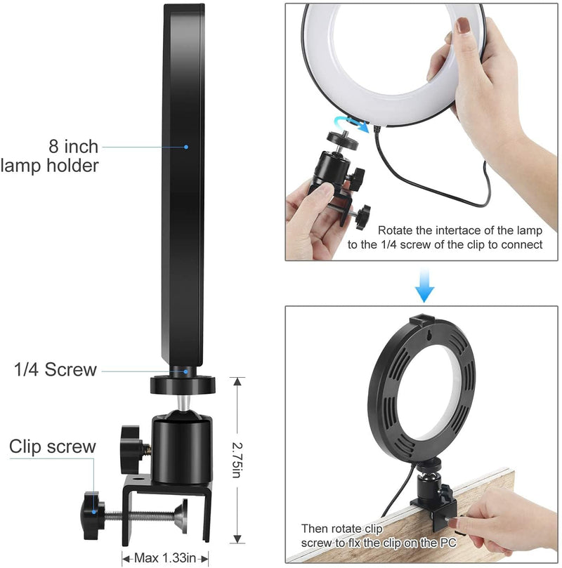 Ring Light for Computer, Video Conference Kit, 6" Ring Light with Clamp Mount & 10 Brightness Level，Desktop Light for Remote Meeting, YouTube, Selfie, Makeup, Live Streaming,Business Video Call