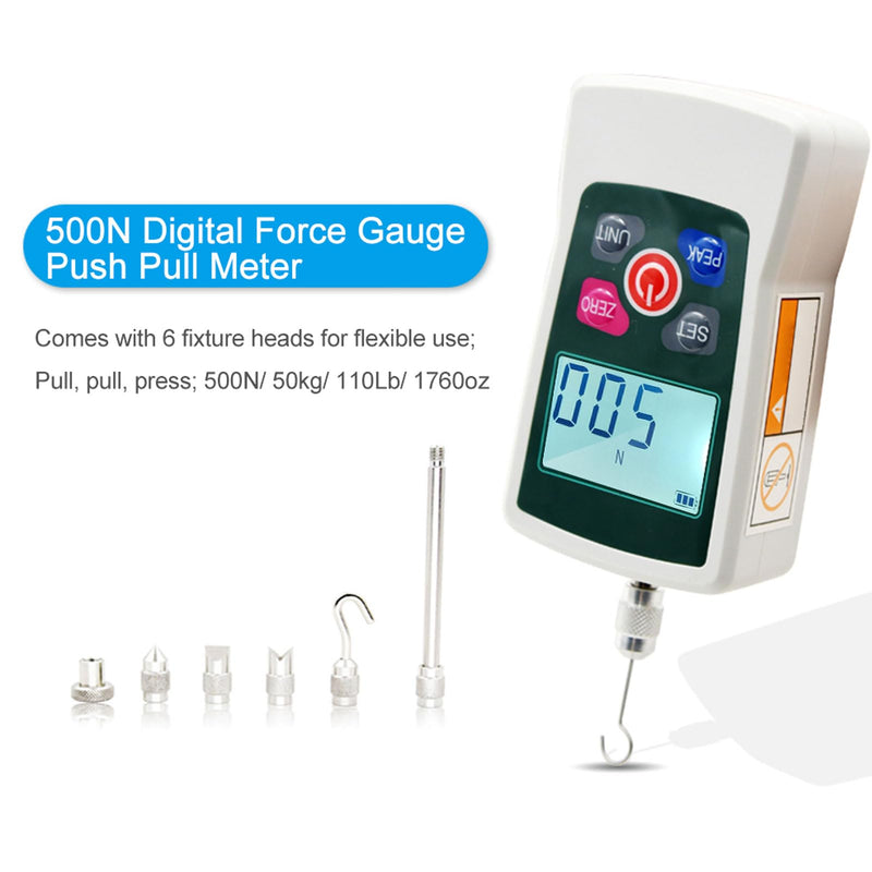 500N Digital Force Gauge, Pressure Pull Dynamometer, Handheld Pressure Tension Gauge with Unit Switching, Backlit Display and Automatic Shut-Off