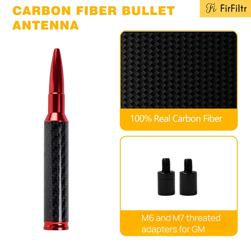 Carbon Fiber Truck Antenna for Chevy Silverado 1500 2500 3500 & GMC Sierra 1999-2025 2026,Chevy Silverado Antenna Truck Accessories,Short Car Video Antennas (5.5''-Red Carbon Fiber 50 Cal Bullet) Red 5.5 inch