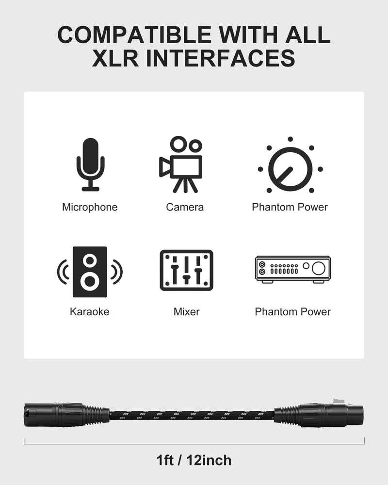XLR Cables 25ft 2 Pack Fully Balanced Nylon Braided XLR Mic Cord Male to Female Microphone Cable 3 pin Oxygen-Free Copper (OFC) for Studio Recording Live Production 25 Feet 25 Feet (7.6m) Nylon Black-White