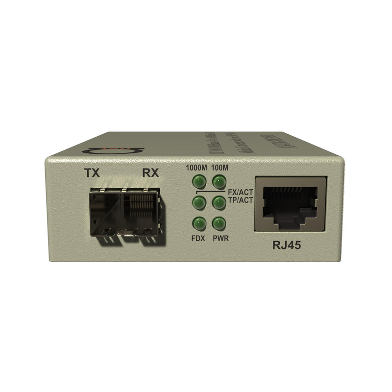 Fiber to Ethernet Media Converter, Open SFP Slot to Gigabit RJ45 Cat 5/6 | Fit any 1G or 100M SFP you choose - DIP switch selects speed. 10/100/1000 auto-negotiation, jumbo frame, wall mount in box