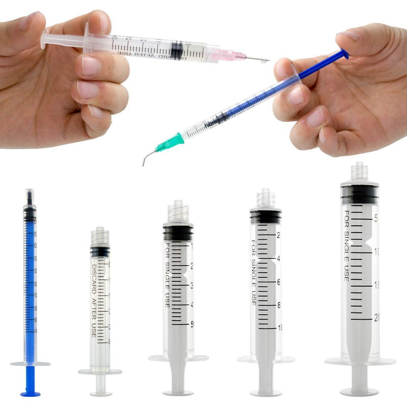 Syringe Set with Blunt Needles, 1ml, 3ml, 5ml, 10ml with 14g, 15g, 16g, 18g, 20g Blunt Needles and Syringe Cap for DIY Craft Refill Glue, Industrial Applications (8 Pieces) Pack of 8