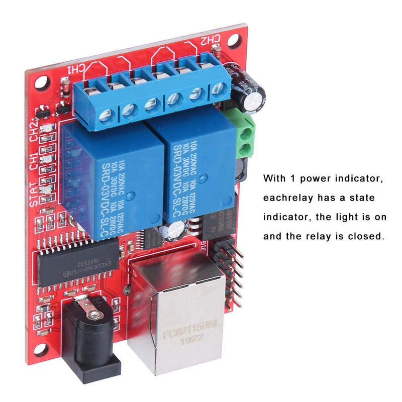 LAN Ethernet Controller Module, TCP/UDP Controller Module with 2-Way Relay Board Delay Switch DC(5-24V) for Replacement of Web Server Electronic Kit Circuit Board