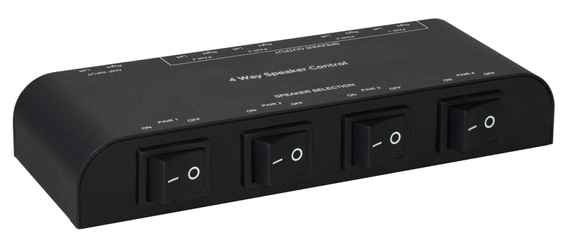 [AUSTRALIA] - 61050 2 to 4 Way Speaker Switch, 1 in 2 Out to 1 in 4 Out Way Pair Stereo Speaker Selector W/Terminal Clamps Metal Non-Slip Box - Black (1 x 4 Way) Black 1 x 4 Way Terminal 