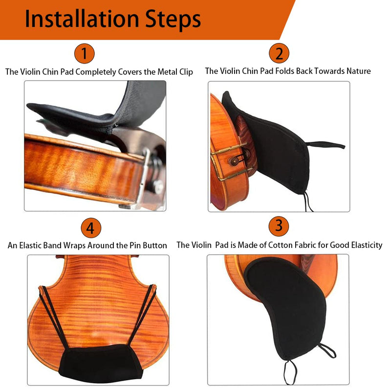 Violin Shoulder Rest for Violin 4/4-4/3, Soft Cotton Sponge Violin Chin Rest Pad, 4/3 4/4 Violin Accessories, Black Flannelette Violin Cover Protector