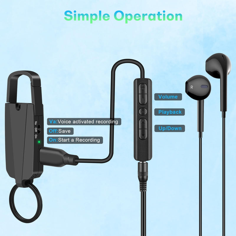 [AUSTRALIA] - 64GB Digital Voice Recorder with Playback - Keychain Voice Activated Recorders Audio Recording Device - 760 Hours Capacity for Lectures Meetings Music 64GB 