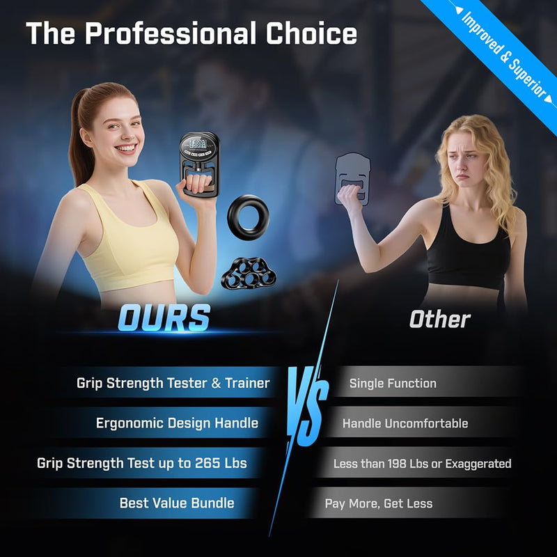 [AUSTRALIA] - Hand Grip Strength Tester Trainer - Electronic Hand Dynamometer Forearm Grip Strengthener Exerciser Digital Training Gauge 265 Lbs 120 Kgs for Sport Home School Use black 