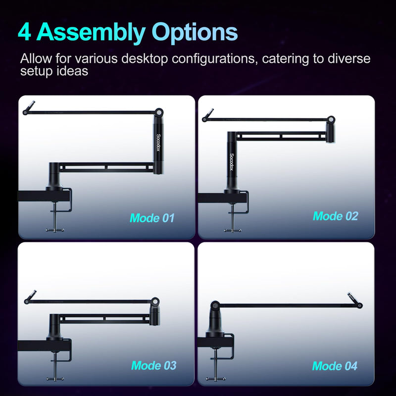 Boom Arm, Low Profile Microphone Stand for Blue Yeti, Mic Arm Microphone Arm with 3/8" to 5/8" Adapter Holds Up to 3.3lbs