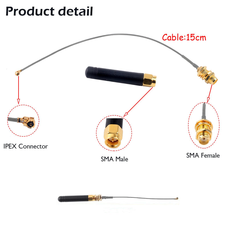 2 PCS LoRa Antenna 915MHz 2DBI with U.FL IPEX to SMA Connector for Lora Board ESP32 Lora32u4 II WiFi Lora32 15cm 2 PCS