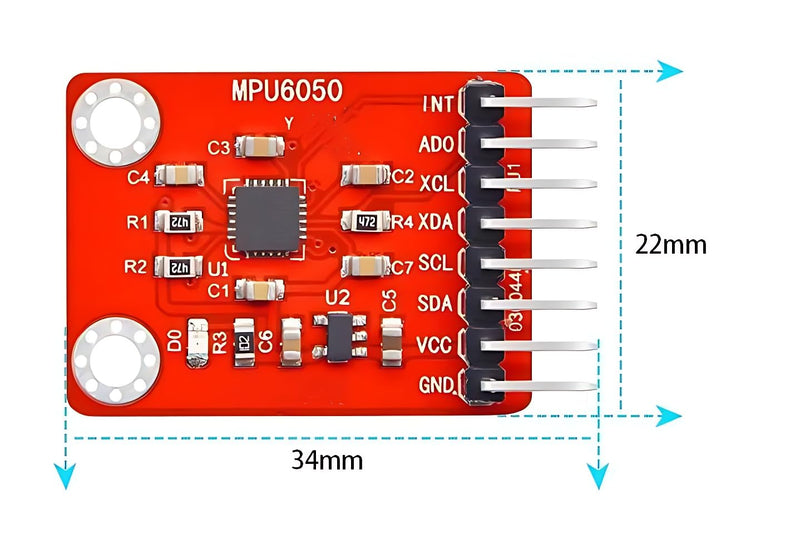 Gyroscope Accelerometer, MPU6050 6-Axis Accelerometer Gyroscope Sensor Module 16 Bit AD Converter Data Output for Engineers, Technicians