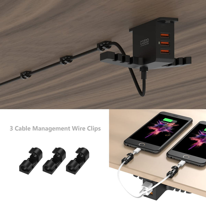 Headphone Stand with USB Charger COZOO Under Desk Headset Holder Mount with 3 Port USB Charging Station and iWatch Stand Smart Watch Charging Dock Dual Earphone Hanger Hook,UL Tested Black