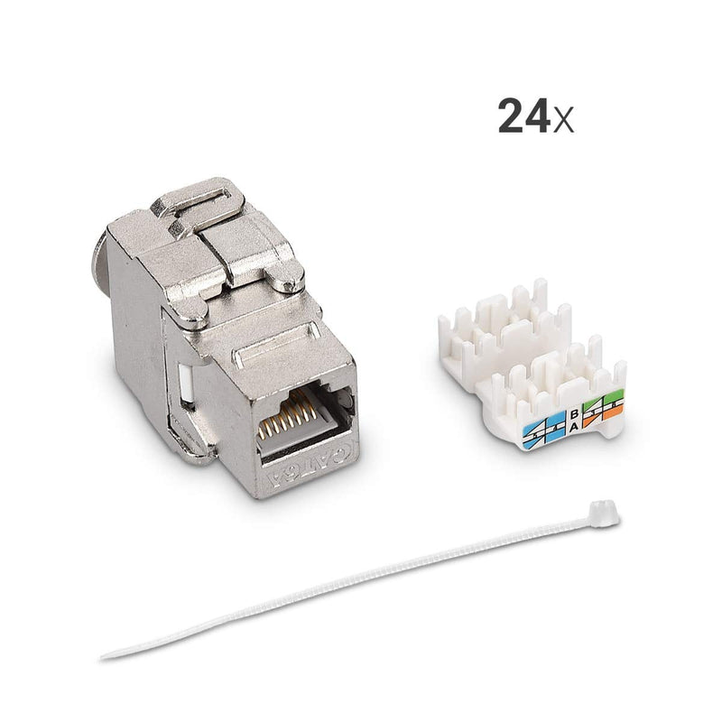 kwmobile Keystone Module Jacks - 24 Piece CAT6A Shielded Keystone Jack RJ45 Cat 6A Ethernet Module 10 Gbit with Shielded Metal Housing 24x