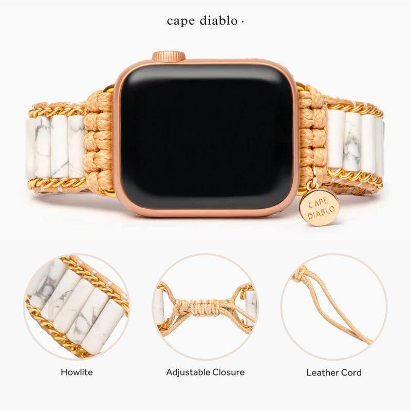 Cape Diablo Heavenly Howlite Handmade Smart Watch Bracelet for Women - Beaded Smart Watch Bracelet for Apple Models 4, 5, 6, 7, 8, 9, SE - 38mm/40mm/41mm/42mm/44mm/45mm One size
