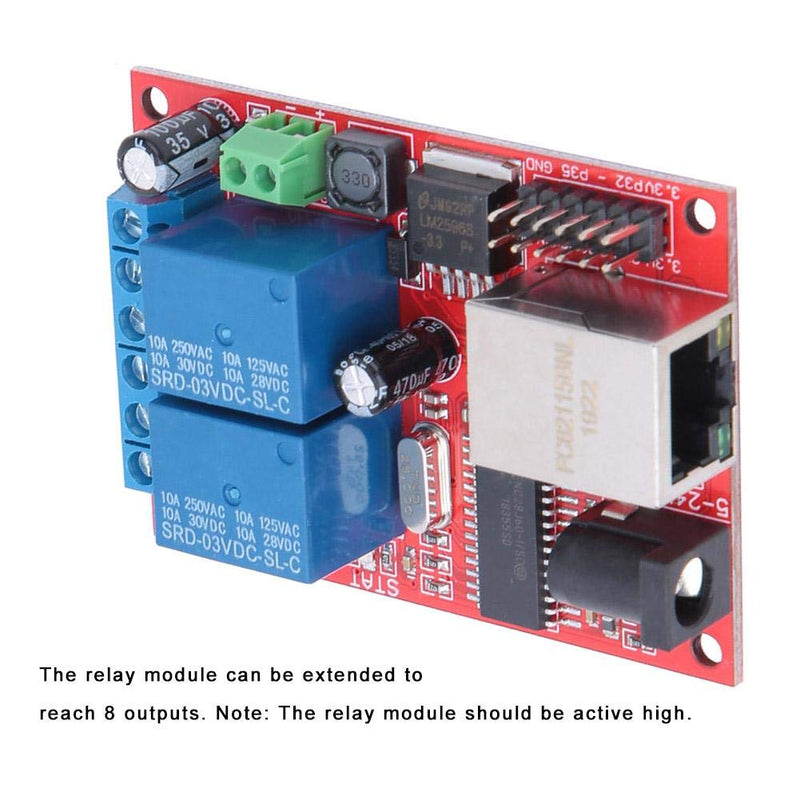 LAN Ethernet Controller Module, TCP/UDP Controller Module with 2-Way Relay Board Delay Switch DC(5-24V) for Replacement of Web Server Electronic Kit Circuit Board