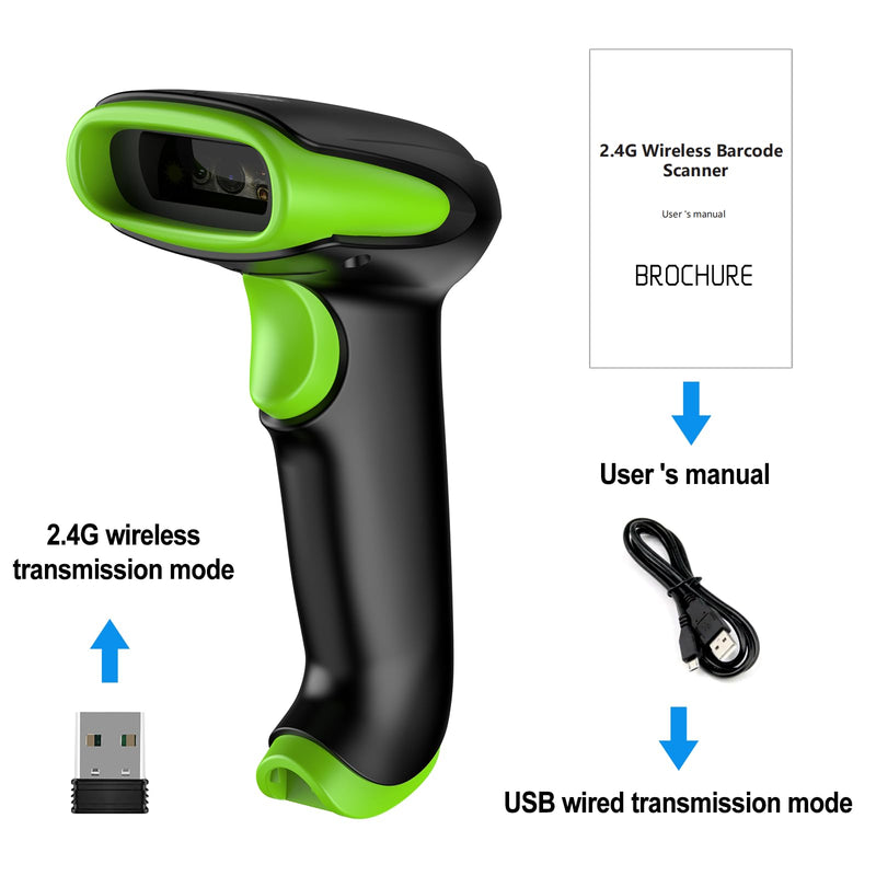 [AUSTRALIA] - Symcode Wireless Bluetooth Barcode Scanner,Bluetooth & USB Wired & 2.4G Wireless Connection Ergonomics Handheld Barcode Scanner Reader, 2D 1D QR Code Automatic Fast Precise scanning Scanner Green 