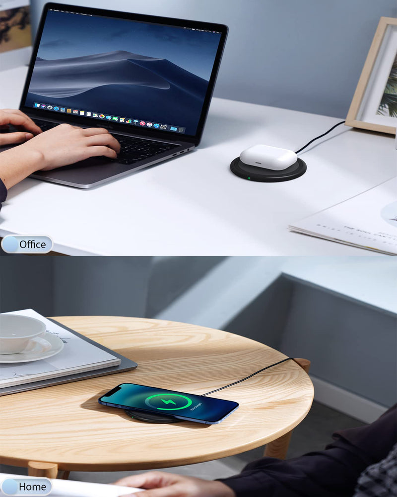 Wireless Charger, 15W Max Fast Wireless Charging Pad 2-Pack Compatible with iPhone 15/15 Pro/15 Plus/15 ProMax/14/14 Pro/14 Plus/13/12/Samsung S24 /S24Ultra/S23 Ultra/S22/S21/S20/Note 10, AirPods Pro Black