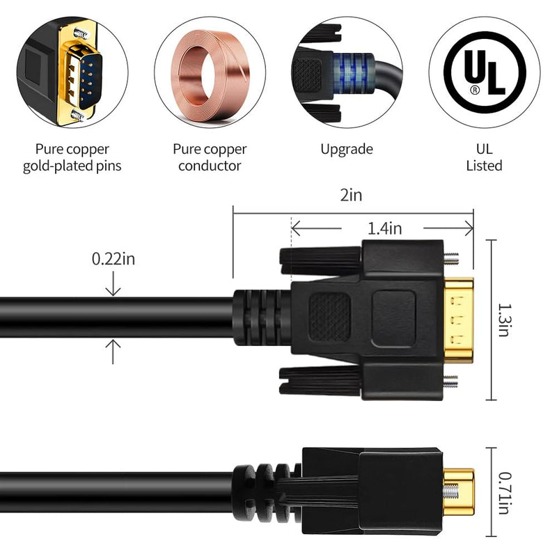 3.3 Feet(1 Meter) RS232 Null Modem Cable DB9 2 3 Cross TX RX Line Double Shielded(Metal Braiding&AL-foil) Female to Female, Black, SC902X07FF 3.3 feet(1 meter)