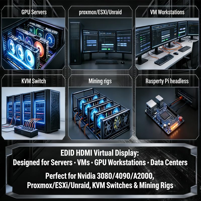 4K HDMI EDID Emulator 3840×2160 24/30/60Hz, Dummy HDMI Plug for Remote Desktop, Headless Servers, GPU Rigs, KVM, Industrial PCs, Stable Signal Output & Multi-Resolution EDID Support-6pack EDID HDMI 4K-3840x2160 6Pack