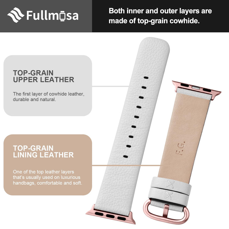 Fullmosa Compatible Metal No tools needed Apple Watch Band 44mm/45mm/42mm Blue with Case & Compatible Leather Apple Watch Band 44mm/45mm/42mm,Off-White