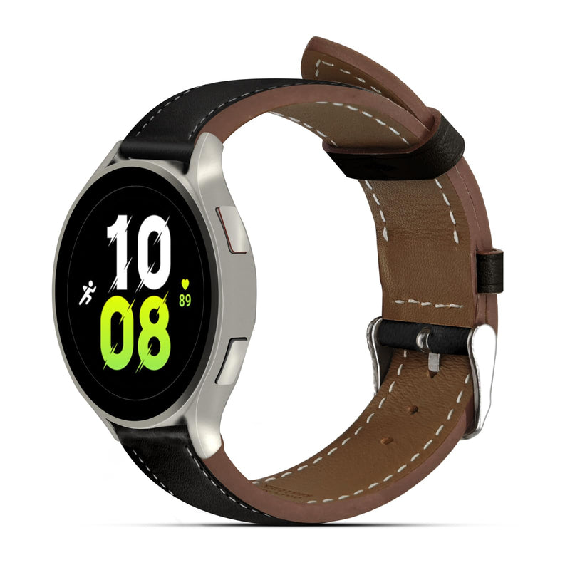Italy Genuine Leather Watch Bands Compatible with Samsung Galaxy7 6 5 4 40mm 44mm, 5 Pro 45mm, 6 4 Classic Active 2, 20mm Quick Release Leather Watch Straps Replacement Band for Women Men(Pack Of 2)