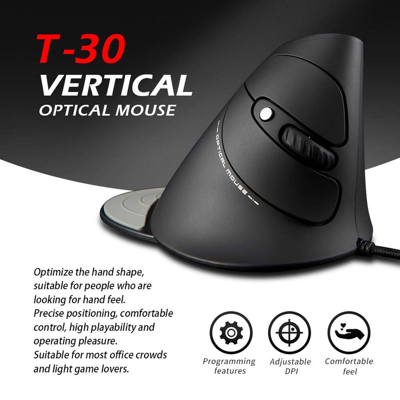 Zelotes Vertical Ergonomic Mouse,3200DPI Computer Mouse, 6 Buttons,LED Optical Wired Mouse Corded Mice for Computer, Laptop, PC – Black