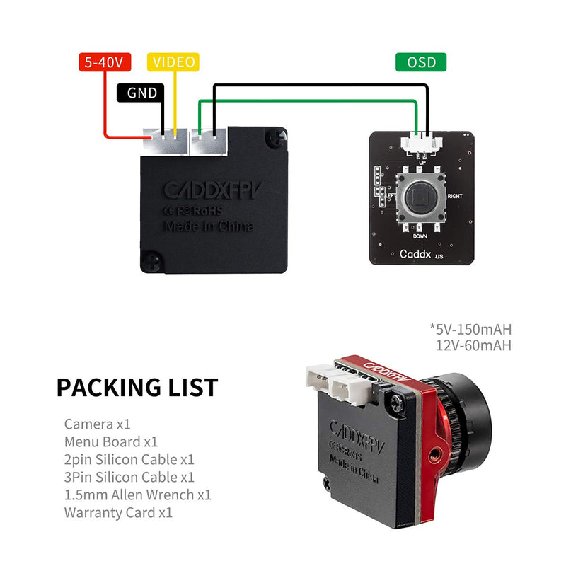 SoloGood Caddx FPV Micro Camera Ratel2 Starlight 1200TVL 1/1.8'' 2.1mm NTSC PAL 16:9 4:3 Switchable Super WDR for FPV Racing … Caddx Ratel 2 （upgraded version）