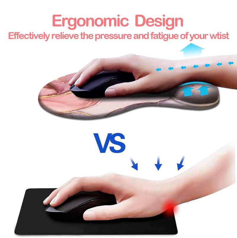 Dooke Ergonomic Mouse Pad with Wrist Support, Cute Mouse Pads with Non-Slip PU Base for Home Office Working Studying Easy Typing & Pain Relief Rose Gold Marble ‎Glitter Marble