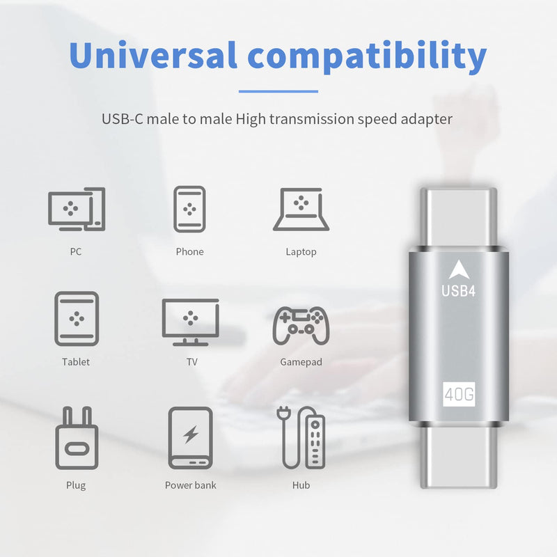 Duttek USB C Male to Male Adapter, 40Gpbs Type C Male to Type C Male Full Featured Adapter, Support Data Synchronization and Charging, for with Thunderbolt 3/4, USB3.1, USB2.0. Silver