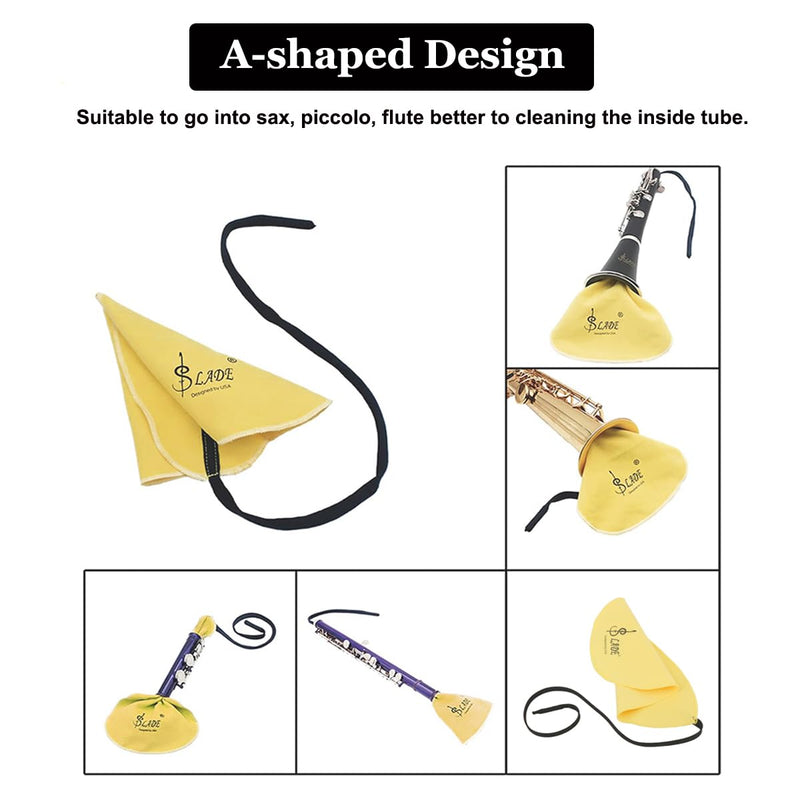 Saxophone Cleaning Cloth Kit, 4 in 1 Saxophone Cleaning Swab Kit, Including Cleaning Swab and Mouthpiece Brush for Alto Tenor Soprano Sax and Other Wind & Woodwind Instruments (Yellow) Yellow