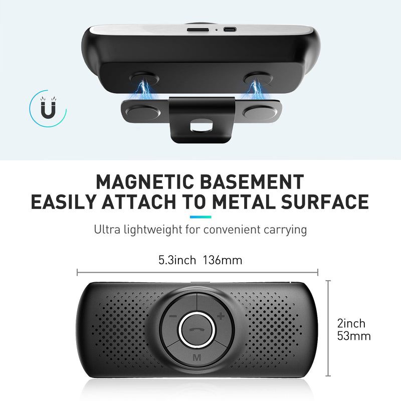 AGPTEK Car Speaker with Bluetooth 5.3, Hands Free Phone Kit for Calls, GPS | for Music with TF Card Slot, Instant Connect, Siri Google Assistant Support Wireless Car Visor Clip Speakerphone (Black) Black