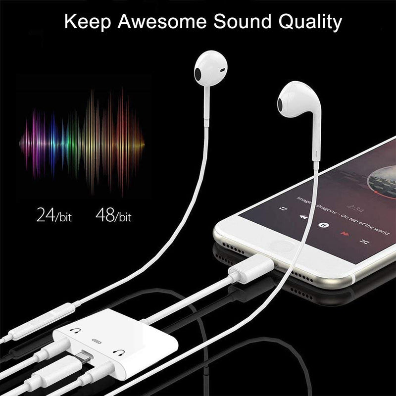 [AUSTRALIA] - 3in1 Lighting to 3.5mm,Headphone Adapter for iPhone, Dual Earphone Jack Audio and Charging Adapter,Headphone Splitter for iPhone 14/13/12/11/XS Max/XR/8/7 Plus /6/ iPad,Support iOS 10 to16 