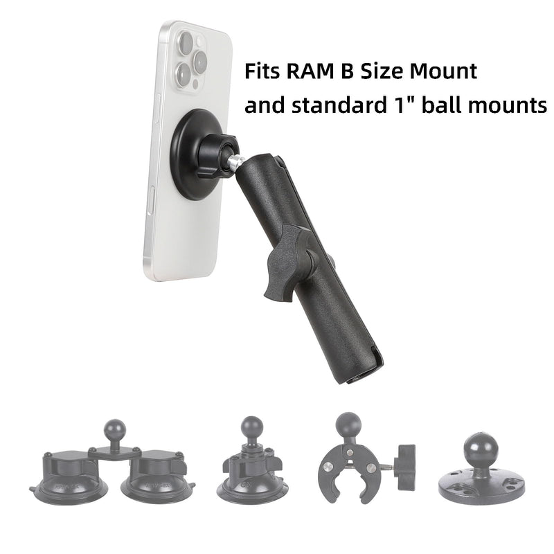 Magnetic Cell Phone Holder Base with 5.91" Double Socket arm for MagSafe iPhone 17 16 15 14 13 Series,Compatible with RAM B Size Mounts Magnetic Phone Holder with 5.91" Arm
