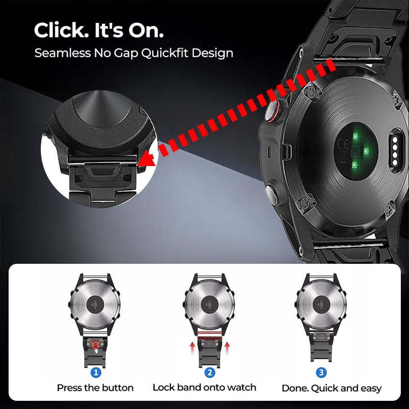 Titanium Band for Garmin Fenix 8/7/7X/6/6X, 22mm 26mm QuickFit Metal Band, Ultra-Lightweight & Hypoallergenic Strap with No Gap Design & Secure Buckle for Fenix/Epix/Forerunner/Instinct/Tactix silver