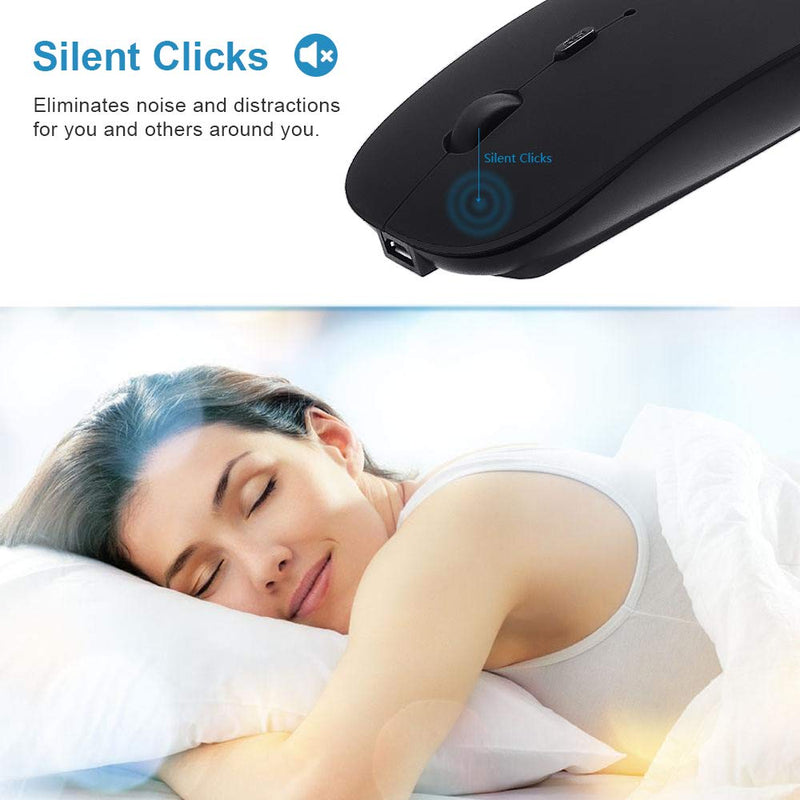 Bluetooth Mouse for Mac/Laptop/iPad/iPhone/Android PC,Rechargable Quiet Slim Wireless Mice Compatible with OS/Windows/Linux/Tablet/MacBook Pro/MacBook Air,Black