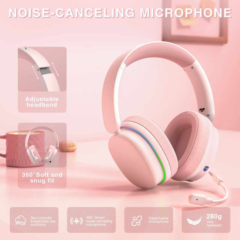 [AUSTRALIA] - AULA G7 Pro Wireless Gaming Headset with 7.1 Surround Sound, 40mm Driver, BT5.3 Gaming Headphones with Mic, RGB, 10ms Latency, 65H Battery, Pink Gaming Headset for PS5,PS4, Switch,Xbox,PC,Phone, Mac G7 Pro-Pink 