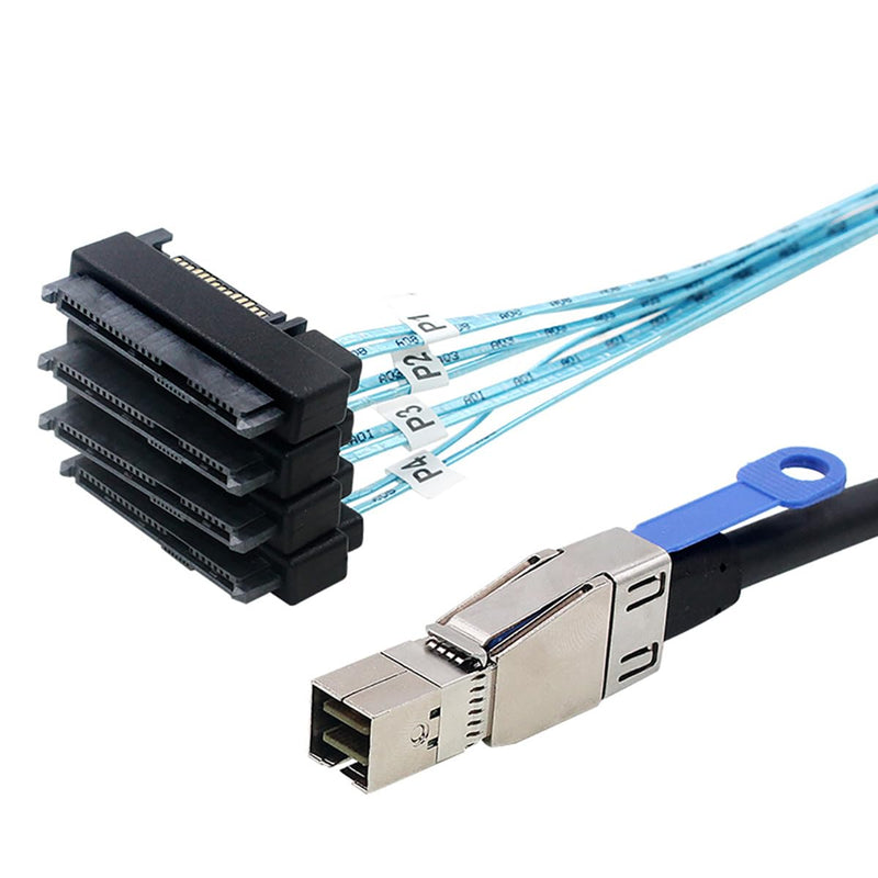 Compatible with Mini SAS HD SFF-8644 — to SFF-8482 29P 2-in-1 SATA Hard Drive Data Cable, 28AWG Copper, 12G High-Speed Harness (3M/118.11in) 3M/118.11in