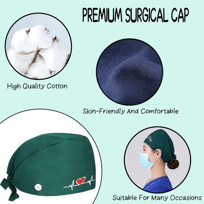 Ozmw 1 x Surgical Cap, Nurse Cap, Adjustable, with Button, Work Cap, 100% Cotton (EKG Pattern)