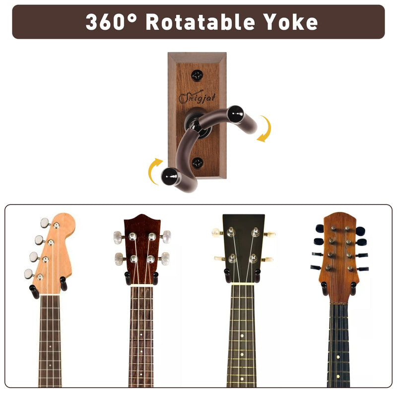 SNIGJAT Ukulele Wall Mount 2 Pack, Ukelele Hanger for Wall Vertical Display, Hardwood Ukulele Holder with Screw, Ukulele Wall Hook fits for Banjo Mandolin Soprano Pineapple Concert Baritone and Tenor