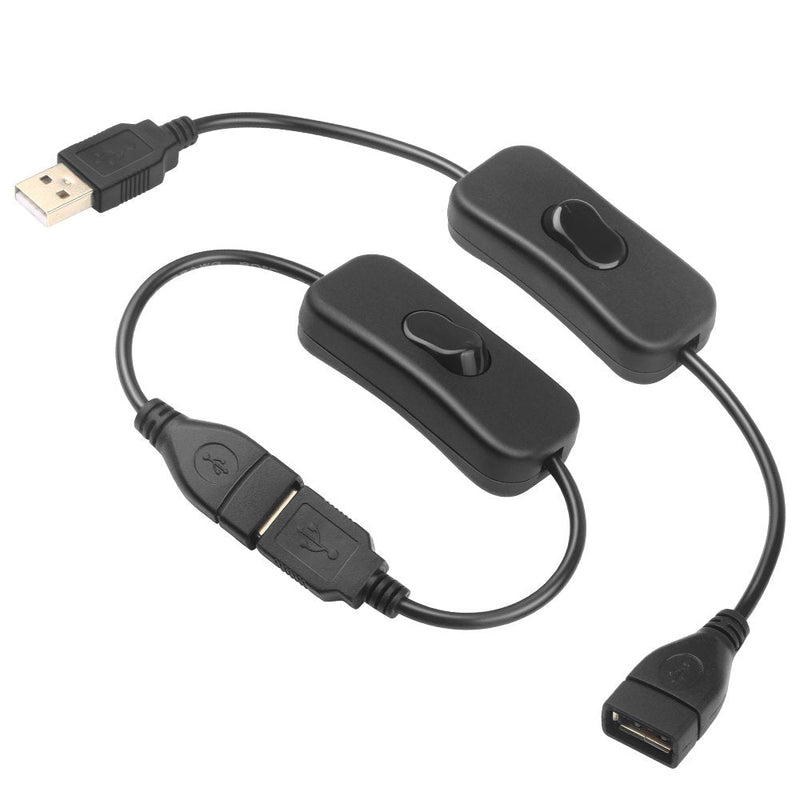 Electop 2 Pack Male to Female USB Cable with On/Off Switch, USB Extension Inline Rocker Switch for Driving Recorder, LED Desk Lamp, USB Fan, LED Strips Black