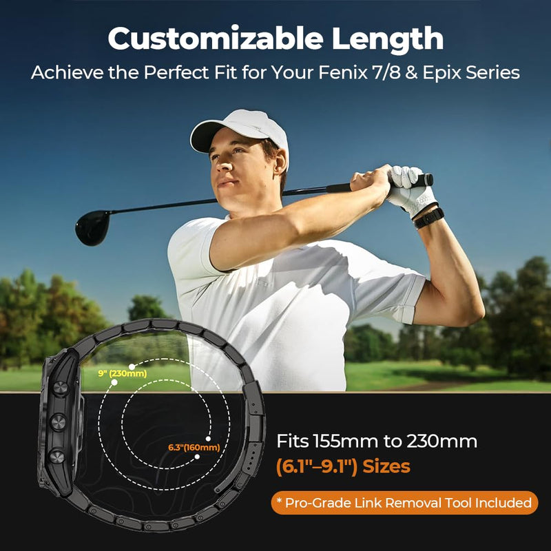 22mm 26mm Titanium QuickFit Metal Watch Band for Garmin Fenix 8 51mm/47mm, Epix Pro 51mm,Fenix 7/7X/6/6X, Ultra-Lightweight & Hypoallergenic Strap for Forerunner 965 970 955/Instinct 3 50mm/Tactix black