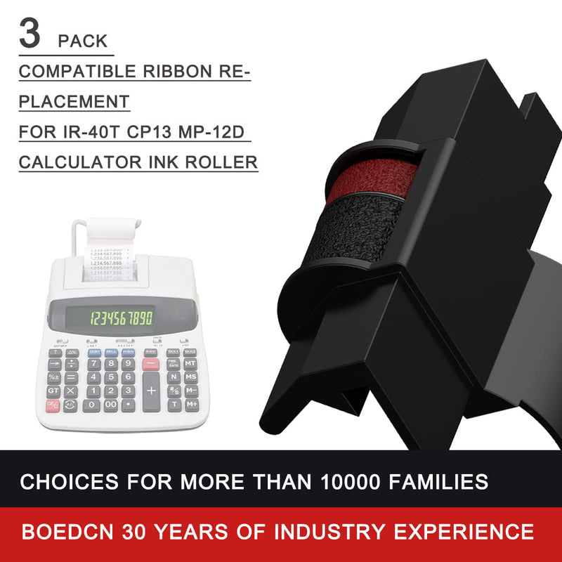 [AUSTRALIA] - 3 Pack Compatible Calculator Ribbon Replacement for Casio hr-100tm Ink IR-40T Calculator Ink Roller Compatible with Casio HR-100TM HR-170RC Canon P23-dhv CP13 Sharp EL-1801V, Individually Sealed, B/R 3-pack 