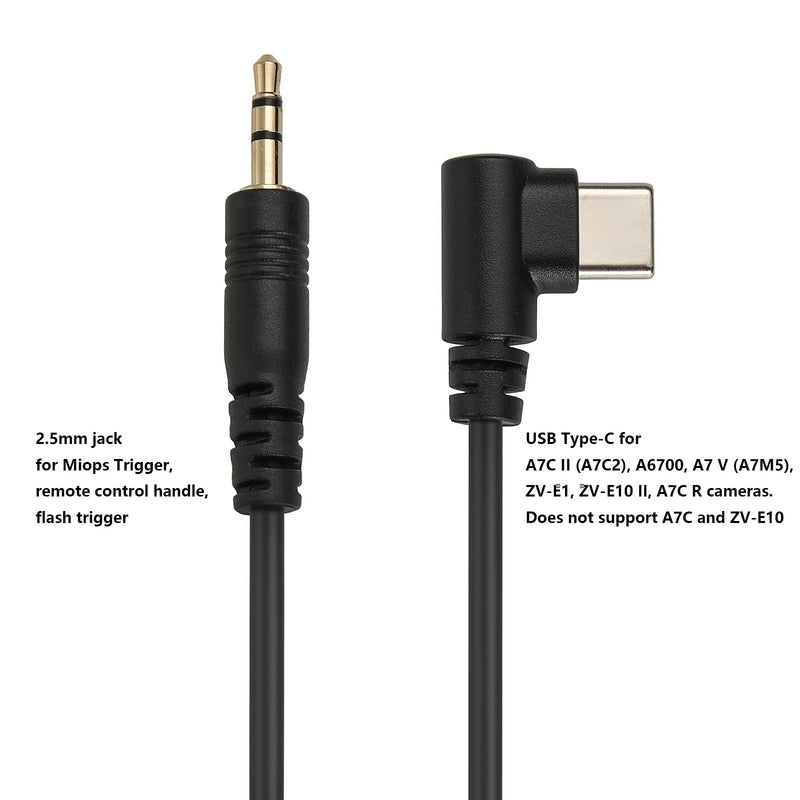 USB Type-C Shutter Release Cable for Sony A7C2, A6700, A7 V, ZV-E1, ZV-E10 II, A7C R Camera, 2.5mm Remote Flash Trigger Control, Focus, Continuous Shooting