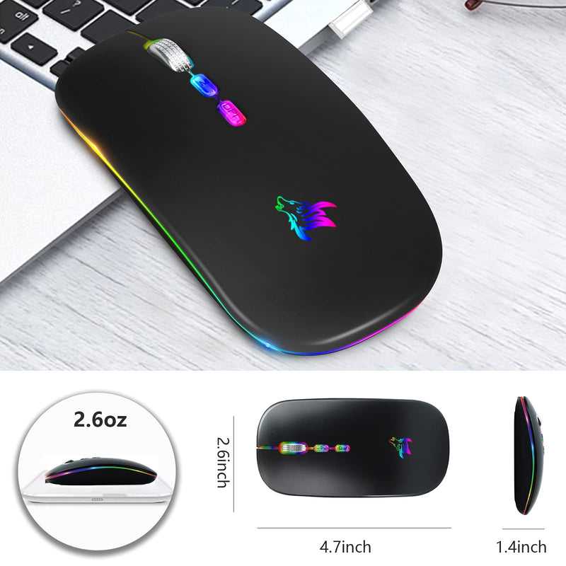 [AUSTRALIA] - HOTLIFE LED Wireless Mouse, Slim Rechargeable Silent Portable USB Optical 2.4G Wireless Bluetooth Two Mode Computer Mice with USB Receiver and Type C Adapter (Black) Black 