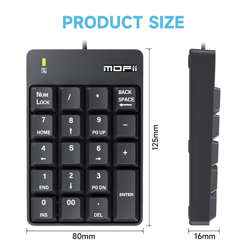 [AUSTRALIA] - MOFII Wired Number Pad Numeric Keypad Silent 19 Keys USB Numpad, Portable Financial Accounting Keyboard 10 Key for Laptop/Computer/PC/Notebook/Surface Pro - Black Wired Black kaypad 