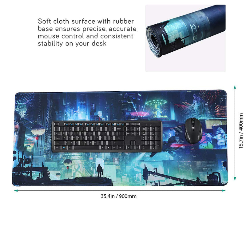 Imegny Extended Gaming Mouse Pad, Portable Mat for Keyboard & Mouse with Stitched Edges + Non-Slip Rubber Base （90x40 Green city005） 90x40 Green City005