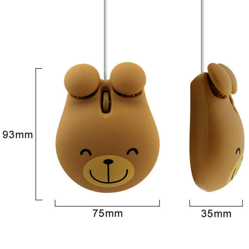 Cute Animal Bear Shape USB Wired Corded Mouse Optical Mice for Notebook PC Laptop Computer 1600DPI 3 Buttons with 3.2 Feet Cord (Brown)