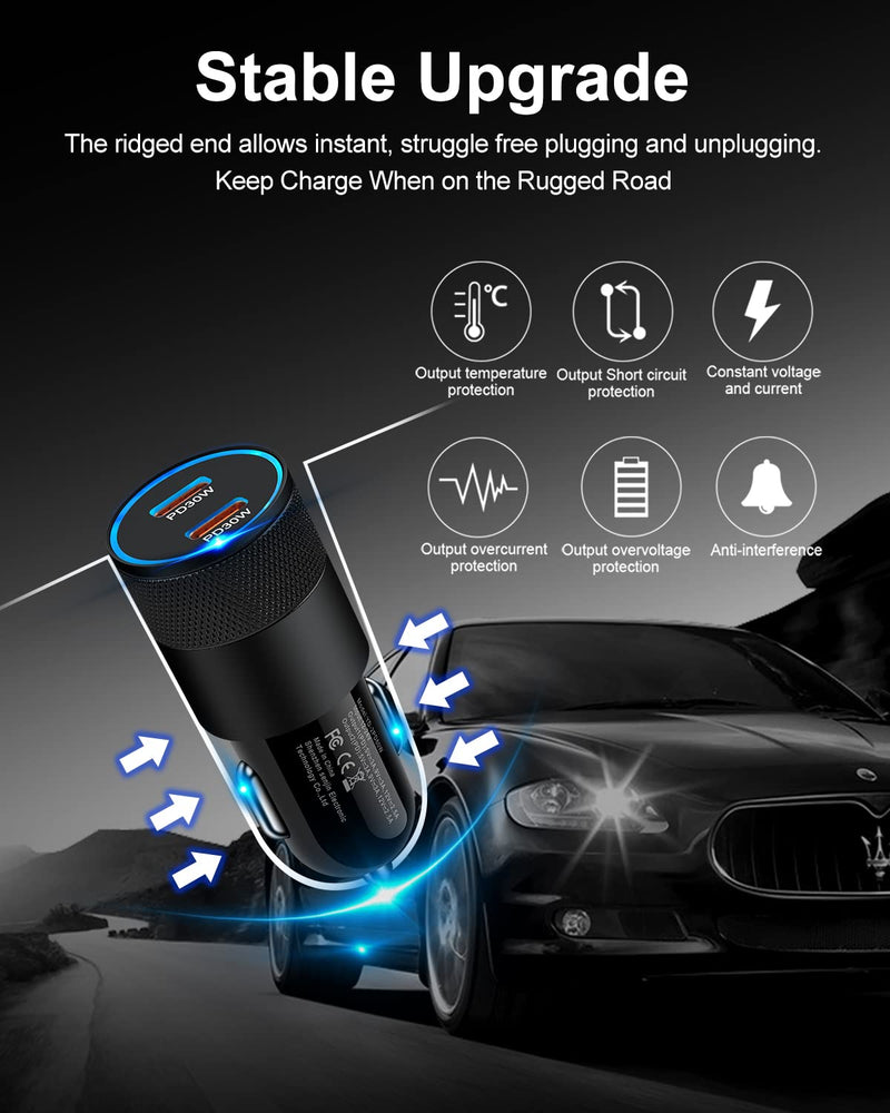 60W USB C Car Charger, 2 Pack AILKIN USB C Cigarette Lighter Adapter Fast Charging Dual Port PD3.0 Type C Car Charger Plug Compatible with iPhone 15 14 13 12 11 Pro Max Galaxy S24/S23/22 Pixel 8 7Pro Black