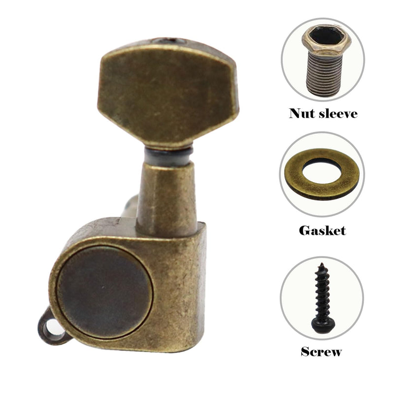 [AUSTRALIA] - 6-Pack (3L+3R) Sealed Square Guitar Machine Heads - High-Precision Compact Tuners for Acoustic & Electric Guitars, Durable Tuning Pegs with (Bronze) Bronze 