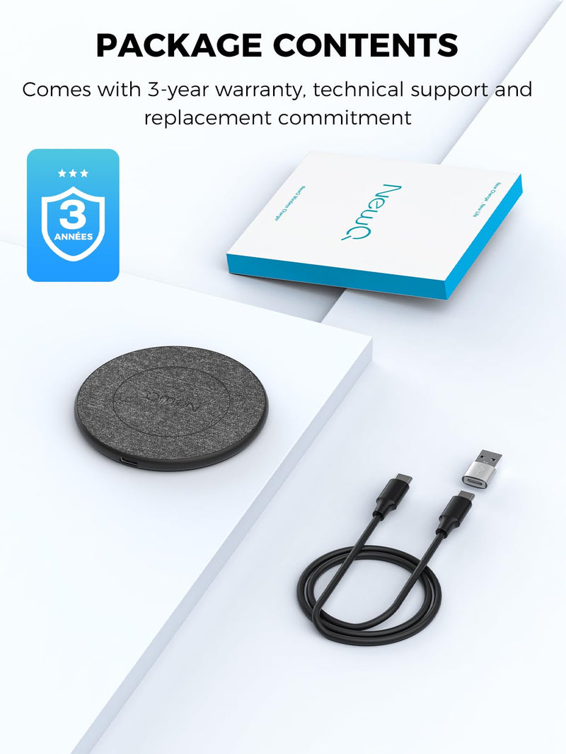 NewQ Wireless Charger, 15W Max Wireless Charging Pad for iPhone 15 14 13 12 11 X 8 Mini/SE/Pro/Max/Plus, Samsung Galaxy S23/S22/S21/S20/S10/S9/S8/S7/Note20/10/9/8, Air Pods/Pro/Galaxy Buds/+, 1 Pack