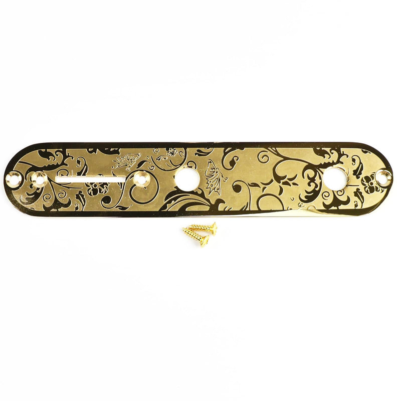 [AUSTRALIA] - Stainless Steel Engraved Telecaster Control Plate 2-Hole Mount 9.5mm (3/8") CNC Electric Guitar Control Plate Compatible with Most Fender Tele Style Guitar Replacement Parts（Gold） Gold 